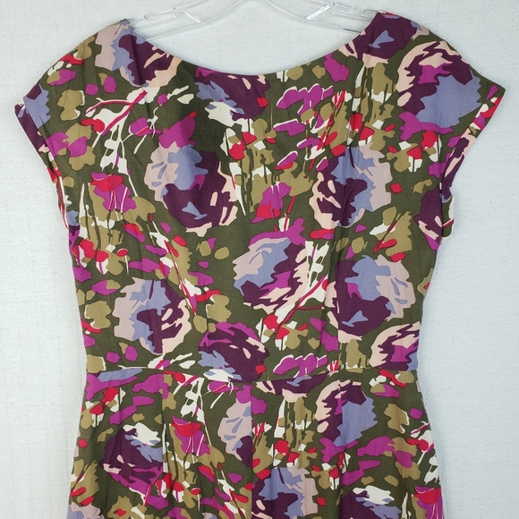 Boden Midi Dress Abstract Floral Print Viscose Silk Blend size 12R Preppy Boho - Picture 10 of 12